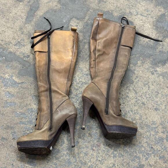 Vintage Miss Sixty brown Genuine Leather Lace-Up Tall Knee High Platform Boots - Picture 3 of 8